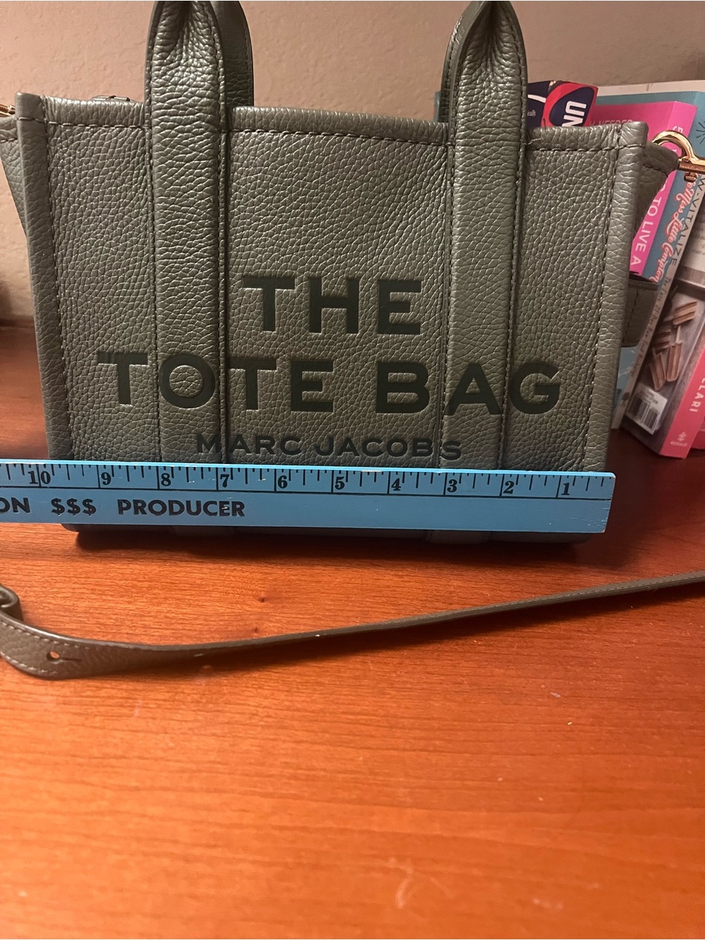 Marc Jacobs The Tote Bag Olive Green Leather Satchel like new - Picture 8 of 10
